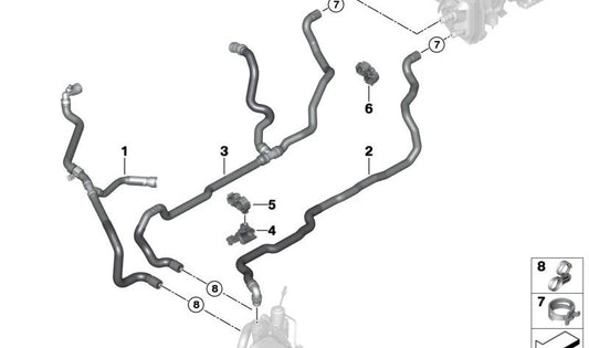 Schlauchklemme für BMW F20, F21, U06, F30, F31, G20, G21, G22, G23, G26, F07, F10, F11, G30, G31, G60, F06, F12, F13, G32, F01, F02, F04, G11, G12, G14, G15, G16, I12, I15, U11, G01, G02, G05, G06, G07, G09 (OEM 64219182742). Original BMW.