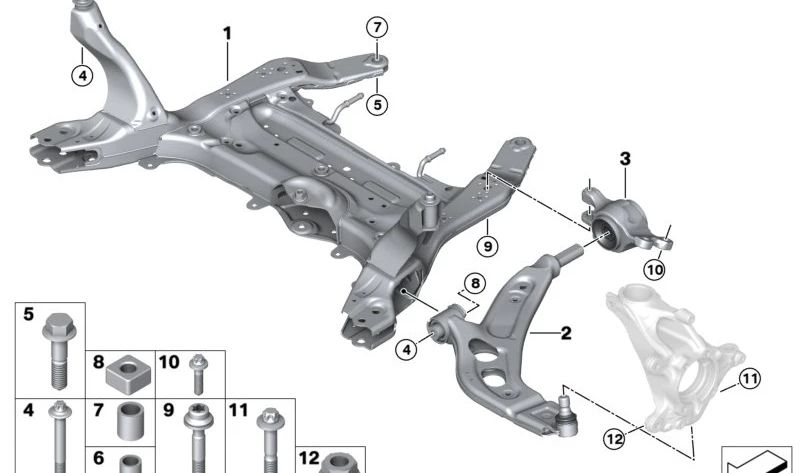 Hydraulic bearing support left for MINI F65, F66, U25 and BMW F70, U06, U11, U12, U10 (OEM 31108864277). Original BMW