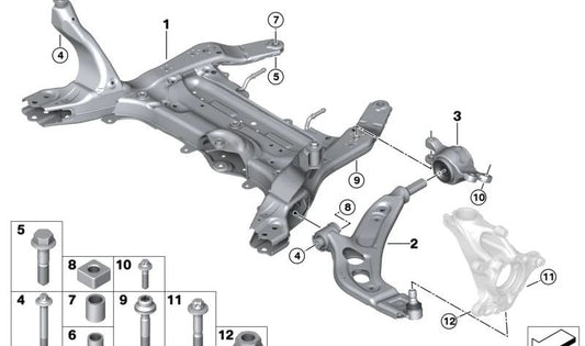 Soporte con cojinete hidráulico izquierdo para MINI F65, F66, U25 y BMW F70, U06, U11, U12, U10 (OEM 31108864277). Original BMW