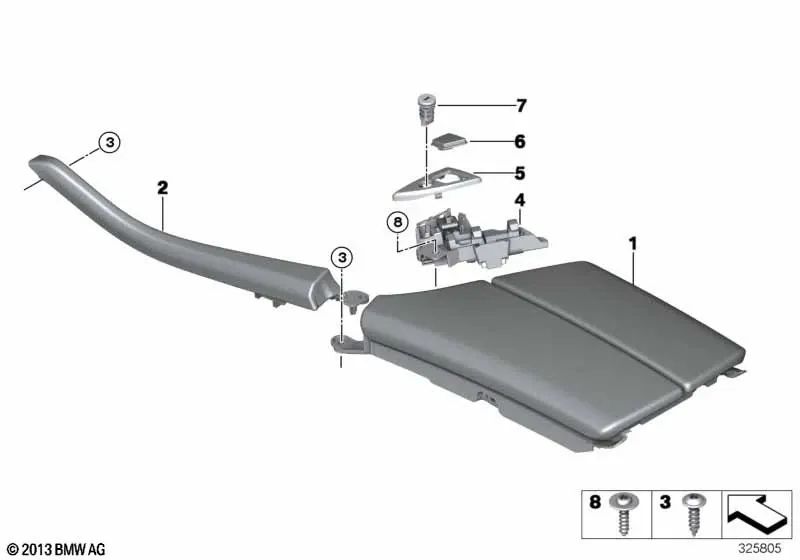 Reposabrazos delantero central de cuero para BMW Serie 5 F10N, F11N, F18N (OEM 51169299323). Original BMW