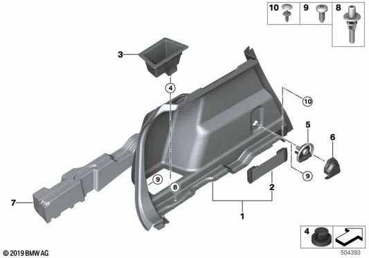 Revestimiento del maletero izquierdo para BMW Serie 2 F45, F45N (OEM 51477464963). Original BMW