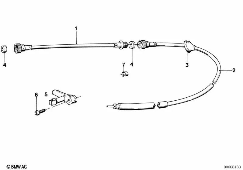 Speedometer Cable Bottom for BMW 5 Series E12 (OEM 62121368145). Original BMW.