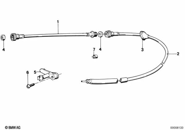 Parte inferior del cable del velocímetro para BMW Serie 5 E12 (OEM 62121368145). Original BMW.