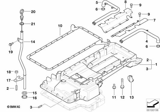 Raspador de aceite derecho para BMW E39 (OEM 11131406554). Original BMW.