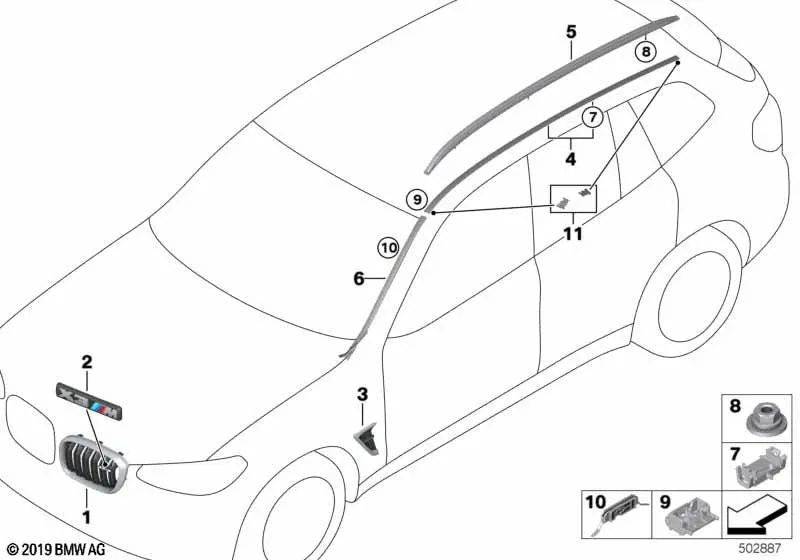 Rejilla decorativa Frontal derecha para BMW F97 (OEM 51118098088). Original BMW