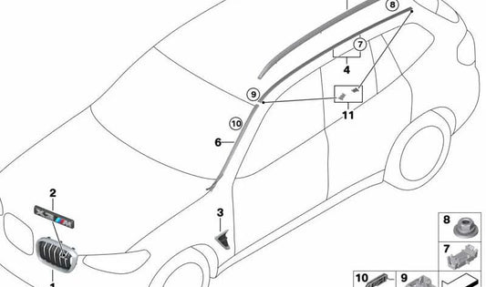 Right front decorative grid 51118098092 for BMW F98. Original BMW.