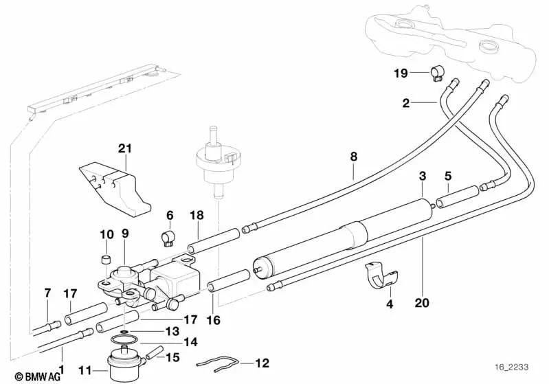 Tubería de combustible frontal para BMW Serie 3 E36 (OEM 16121182860). Original BMW