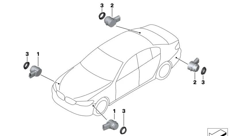 Sensor ultrasónico azul Phytonic para BMW F40, F44, G30N, G31N, G38N, G32N, G11N, G12N, G05, G18, G06, G07 (OEM 66209826967). Original BMW