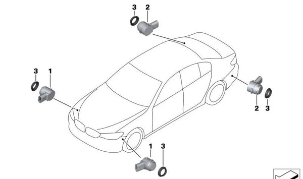 Sensor ultrasónico azul Phytonic para BMW F40, F44, G30N, G31N, G38N, G32N, G11N, G12N, G05, G18, G06, G07 (OEM 66209826967). Original BMW