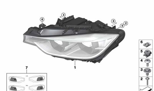 Rechter Halogenscheinwerfer für BMW F30N, F31N (OEM 63117365598). Original BMW