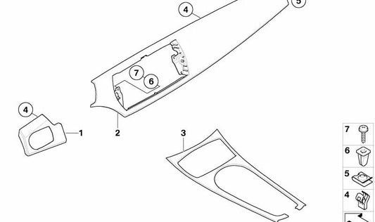 Listón decorativo I-Tafel cuero izquierdo para BMW Z4 E85, E86 (OEM 51458035091). Original BMW