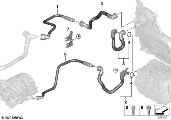 Conducto del radiador de refrigerante - Batería para BMW G01N, G02N, G05, G18, G06, G07 (OEM 17125A022F2). Original BMW