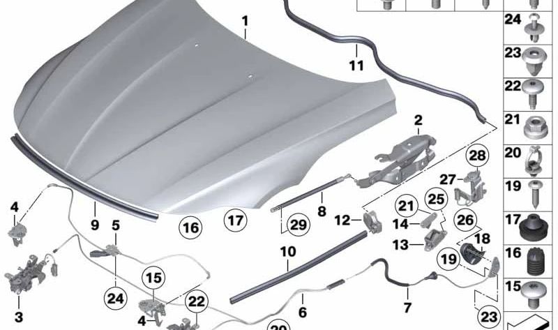 Sellado lateral de capó delantero para BMW Z4 E89 (OEM 51767191515). Original BMW