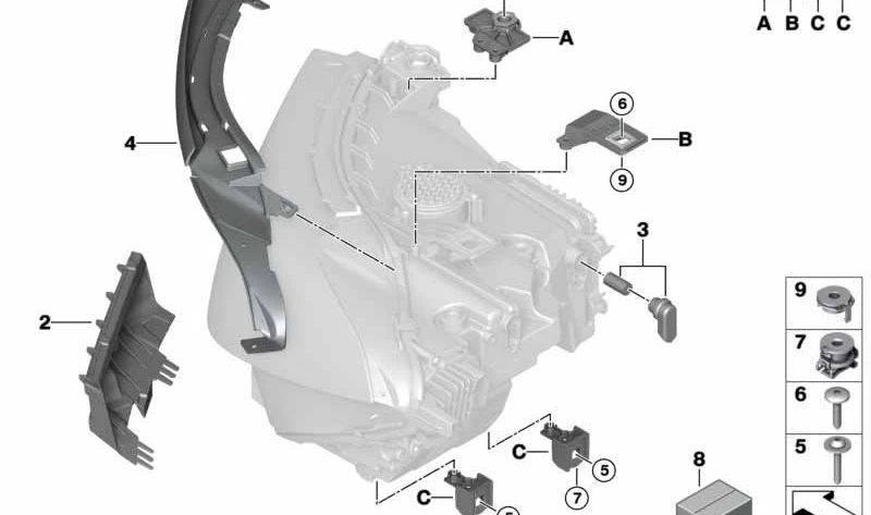 Soporte de faro izquierdo para BMW Serie 8 F91, F92, F93, G14, G15, G16 (OEM 63119498653). Original BMW