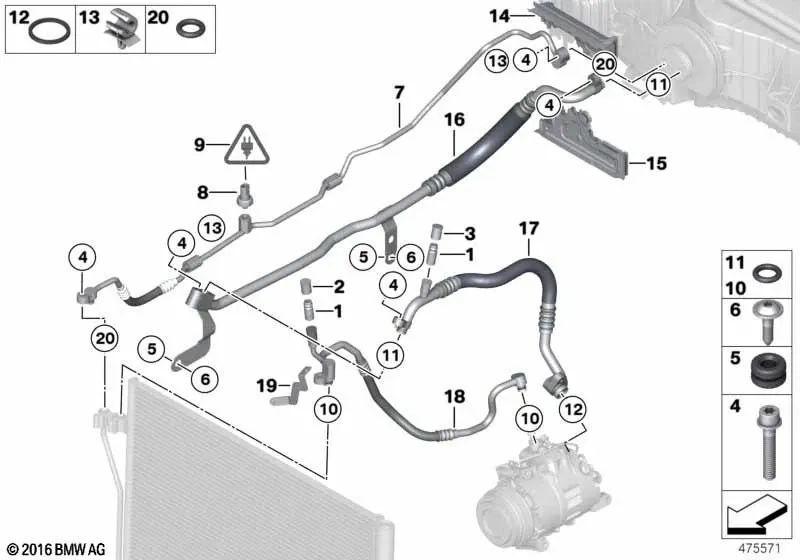 Conducto de succión con boca de llenado para BMW Serie 5 F07, F10, F11; Serie 6 F06, F12, F13; Serie 7 F01N, F02N (OEM 64539201934). Original BMW.