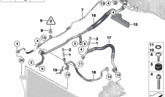 Tubería de Presión para BMW Serie 5 F07, F10, F11, Serie 6 F06, F12, F13, Serie 7 F01, F02 (OEM 64539119995). Original BMW