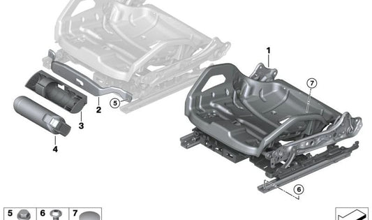 Estructura de asiento deportivo eléctrico derecho OEM 52108746220 para BMW G82, G83, F91, F92. Original BMW.