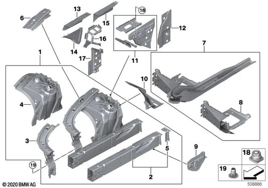 Soporte del motor trasero izquierdo para BMW Serie 5 F90, G30, G31, Serie 6 G32, Serie 7 G11, Serie 8 F91, G14 (OEM 41007412941). Original BMW.