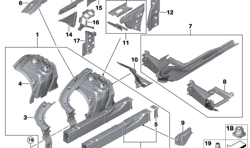 OEM 41007412960 Plaque de support droit pour BMW F90, G30, G31, G38, G32, G11, G12, F91, F92, F93, G14, G15, G16. BMW d'origine.