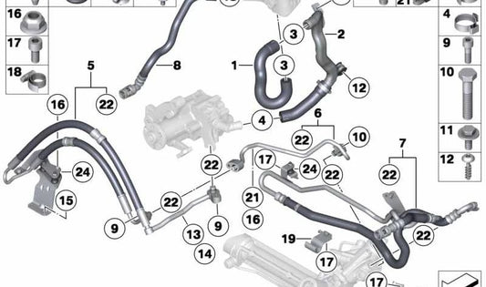 Manguera de expansión para BMW Serie 7 F04 (OEM 32416850668). Original BMW.