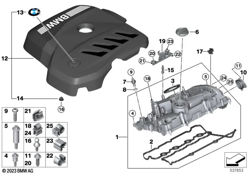 Ball pin for BMW Series 2 F87N, U06, Series 3 F80, Series 4 F82, F83, Series 5 G60, i I12, X1 U11, X5 G18N, X6 G06N (OEM 11127848457). Genuine BMW.