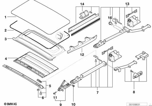 Tapa de vidrio gris para BMW Serie 5 E39 (OEM 54128186143). Original BMW