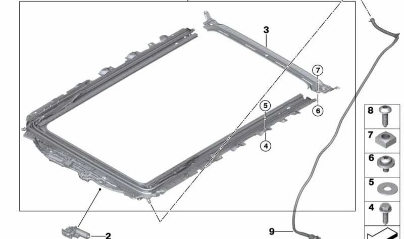 Panoramic roof frame for BMW G32, G32N (OEM 54107488434). Original BMW