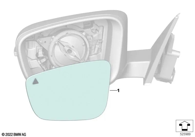 Cristal de espejo calefactable gran angular izquierdo para BMW Serie 2 G42, G87, Serie 3 G20, G21, G28, G80, G81, Serie 4 G22, G23, G26, G82, G83 (OEM 51165A07757). Original BMW