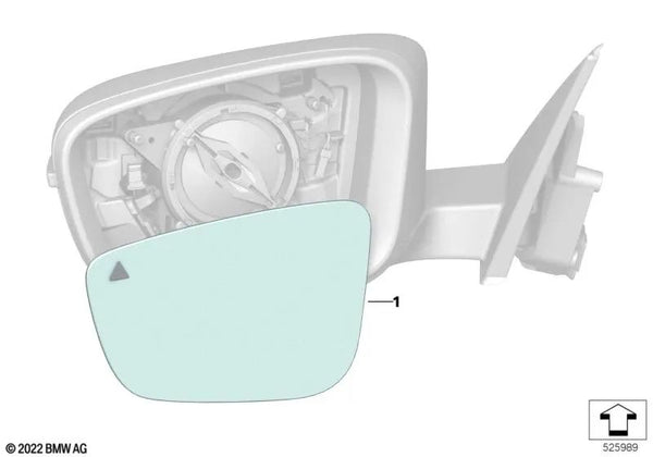 Cristal de espejo calefactable gran angular izquierdo para BMW Serie 2 G42, G87, Serie 3 G20, G21, G28, G80, G81, Serie 4 G22, G23, G26, G82, G83 (OEM 51165A07757). Original BMW