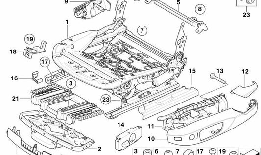 Mecanismo del asiento eléctrico izquierdo para BMW Serie 1 E81, E82, Serie 3 E92 (OEM 52107274465). Original BMW