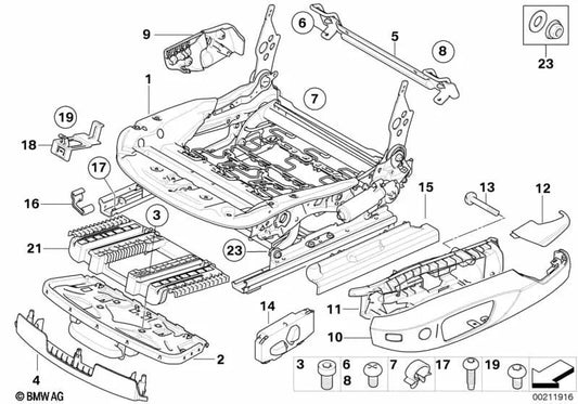 Mecanismo de asiento eléctrico derecho para BMW E81, E82, E92 (OEM 52107135544). Original BMW.