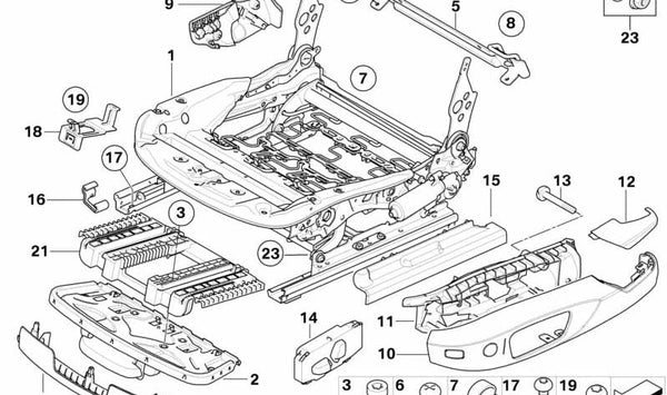 Mecanismo eléctrico del asiento derecho OEM 52107135546 para BMW E81, E82, E92. Original BMW.