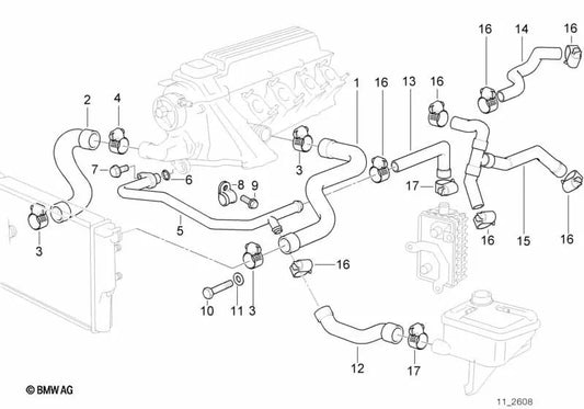 Water Hose for BMW E36 (OEM 11532245505). Original BMW.