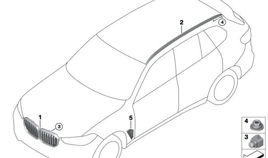 Griglia ad aria laterale (sfiato dell'aria) OEM 51115A7F471 per BMW G05, F95. BMW originale.