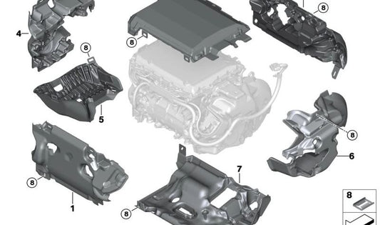 Cápsula acústica compresor eléctrico de aire acondicionado para BMW X1 U11, U12, X2 U10, MINI U25 (OEM 17737828130). Original BMW