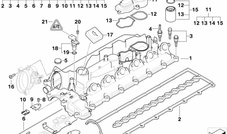 Cylinder Head Cover for BMW E46, E39, E38, E53 (OEM 11127786890). Genuine BMW.