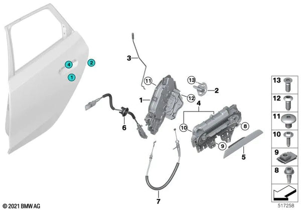 Soporte manilla exterior de la puerta izquierda para BMW Serie 2 U06 (OEM 51215A68EC1). Original BMW