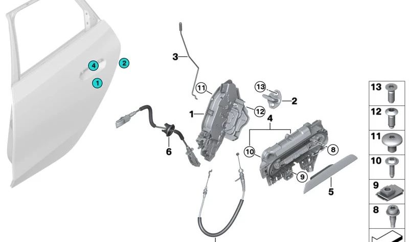 Cubierta de manija exterior de puerta para BMW U06 (OEM 51215A69079). Original BMW