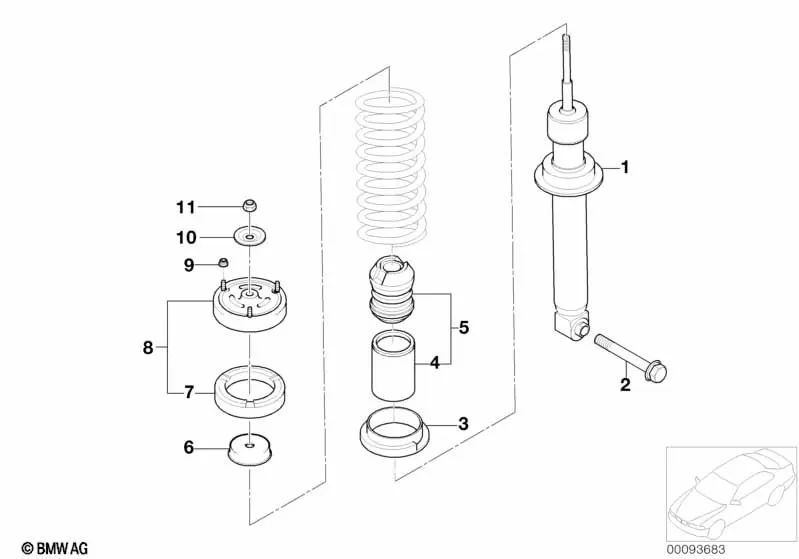 Arandela de muelle superior para BMW E60, E60N, E63, E63N, E64, E64N, E65, E66 (OEM 33536753765). Original BMW