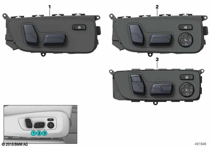 Left Seat Adjustment Switch for BMW G05, G06, G07 (OEM 61316801479). Original BMW.