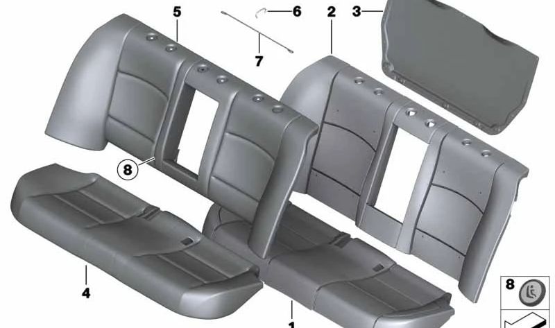 Funda base de asiento en cuero OEM 52207254241 para BMW F10, F11. Original BMW.