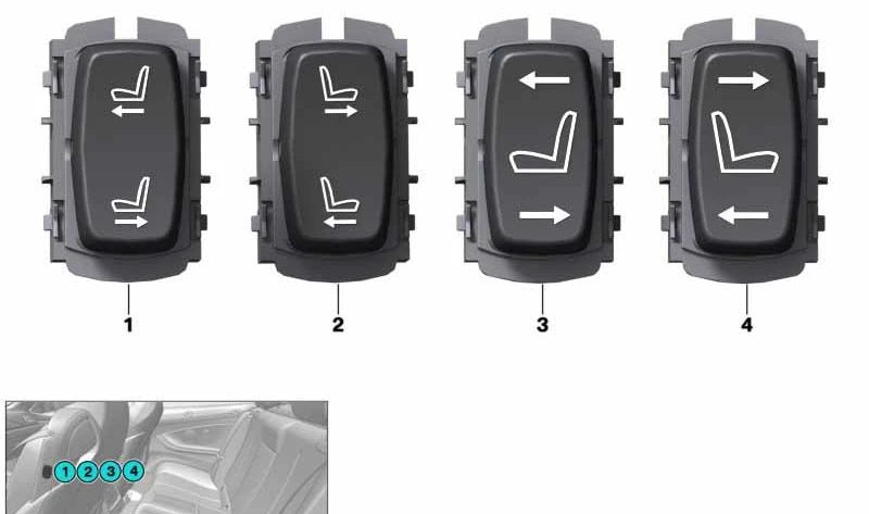 Left Seat Adjustment Switch for BMW F33, F83, F06, F12, F13 (OEM 61319390521). Original BMW