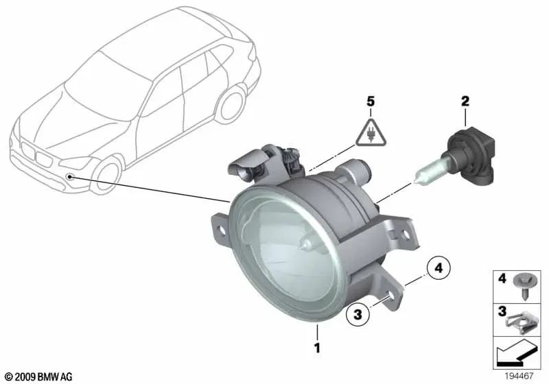 Faros antiniebla derecho para BMW E84 (OEM 63172993528). Original BMW.