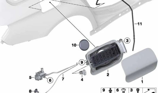 Tapa de llenado de combustible imprimada OEM 51177206566 para BMW F11 (Serie 5 Touring). Original BMW