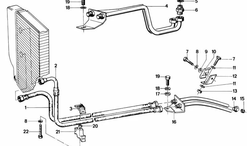 Tubo del enfriador de aceite para BMW E12, E24 (OEM 17221115747). Original BMW