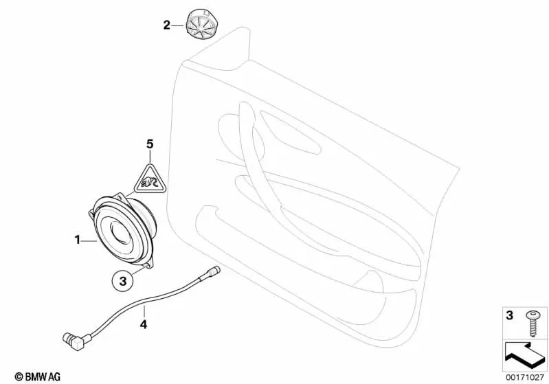 Altavoz de Tono Medio HiFi para BMW Serie 1 E81, E82, E88, Serie 3 E92, E92N, E93, E93N, X1 E84 (OEM 65136945411). Original BMW.