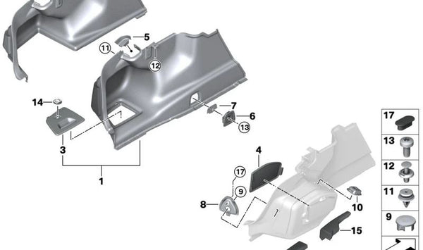 Revestimiento interior del maletero derecho OEM 51477465444 para BMW Series 7 (G11, G12). Original BMW.