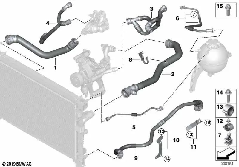 Tubo para bomba de refrigerante para BMW G05 (OEM 17128579339). Original BMW