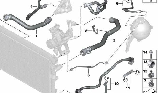 Tubo del radiatore del refrigerante OEM 17128579340 per BMW G05 (X5). BMW originale.