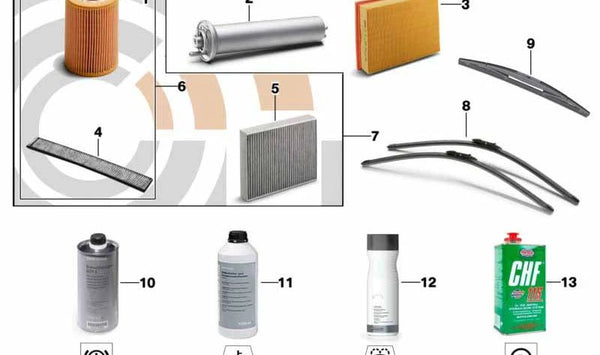 Kit de servicio OEM 88002413117 (filtros y aceite) para BMW E70, E71. Original BMW.